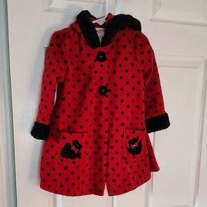 Bonnie Baby Red & Black Polka Dot Hooded Pea Coat